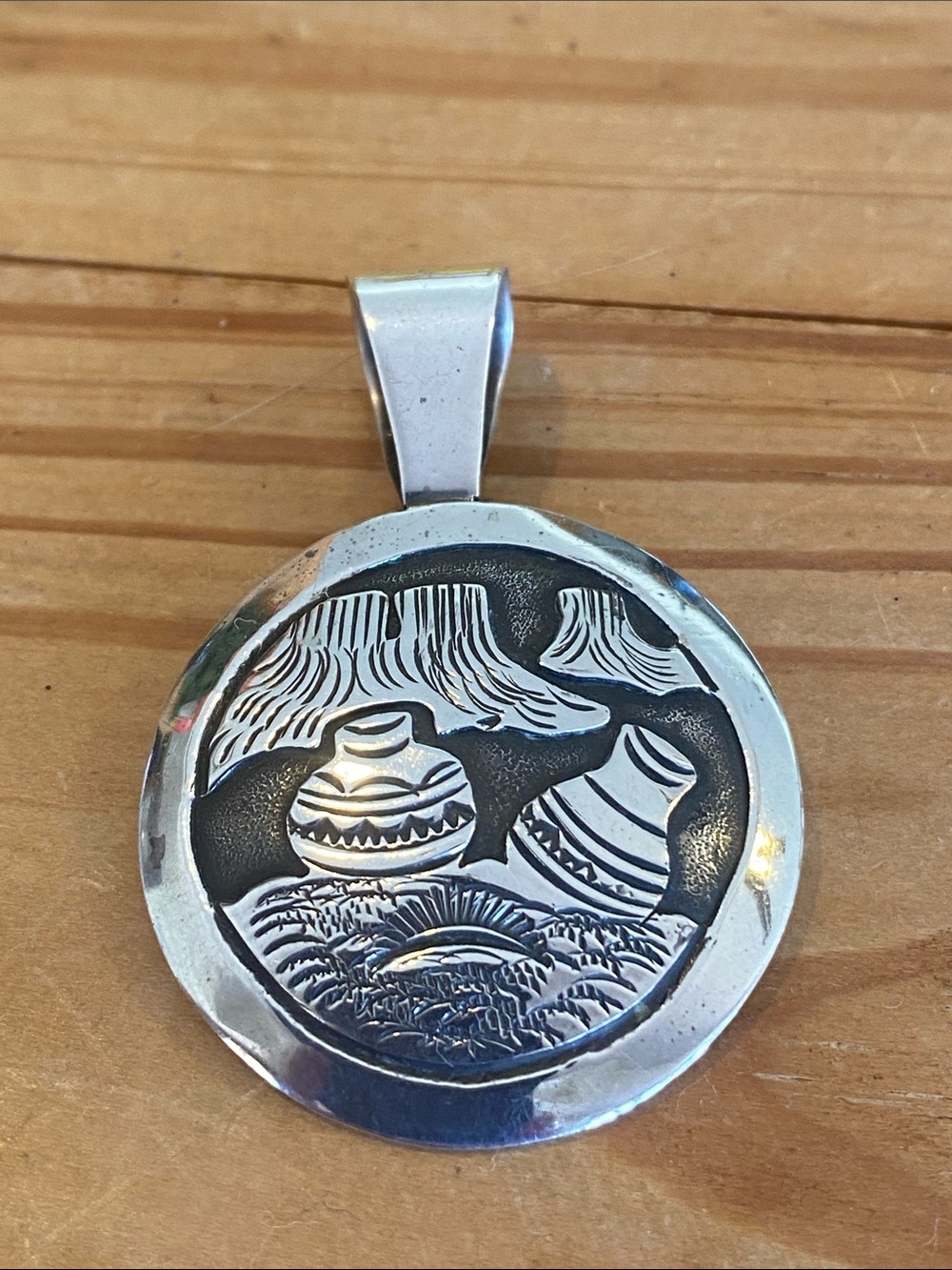 Handcrafted Silver Southwestern Pottery Pendant